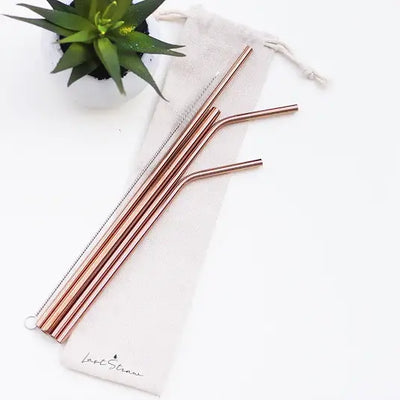 Stainless Steel Straw Set | Rose Gold