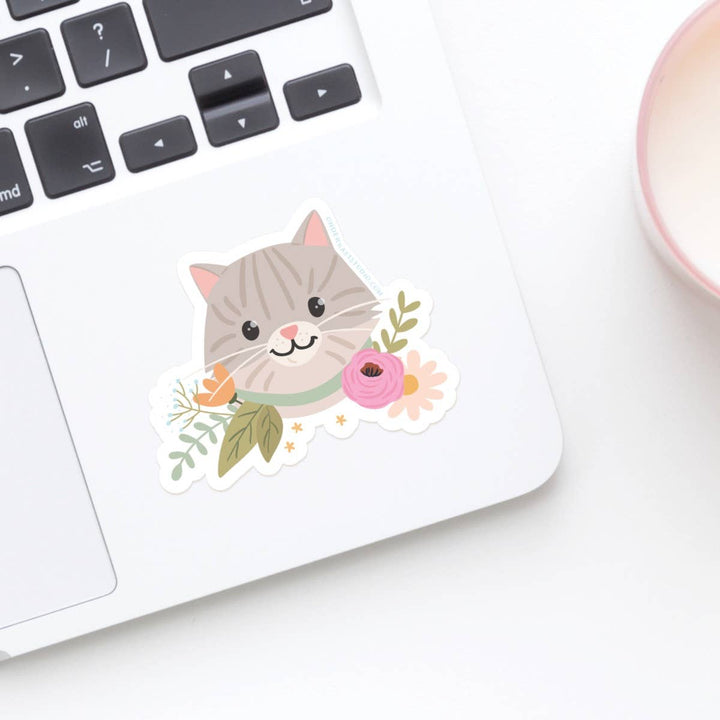 Sticker | Gray Tabby Cat Floral