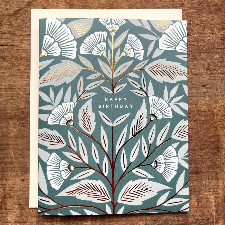 Birthday Card "White Flowers on Teal"