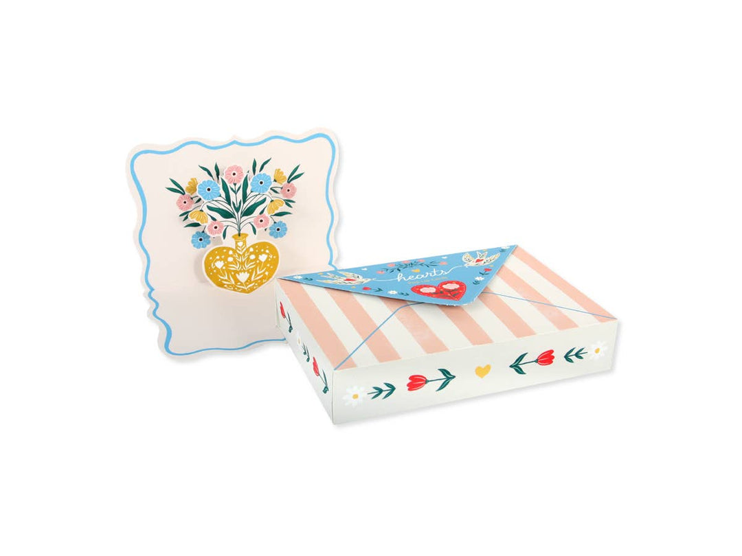 Boxed Blank Pop-Up Cards "Birds + Hearts"