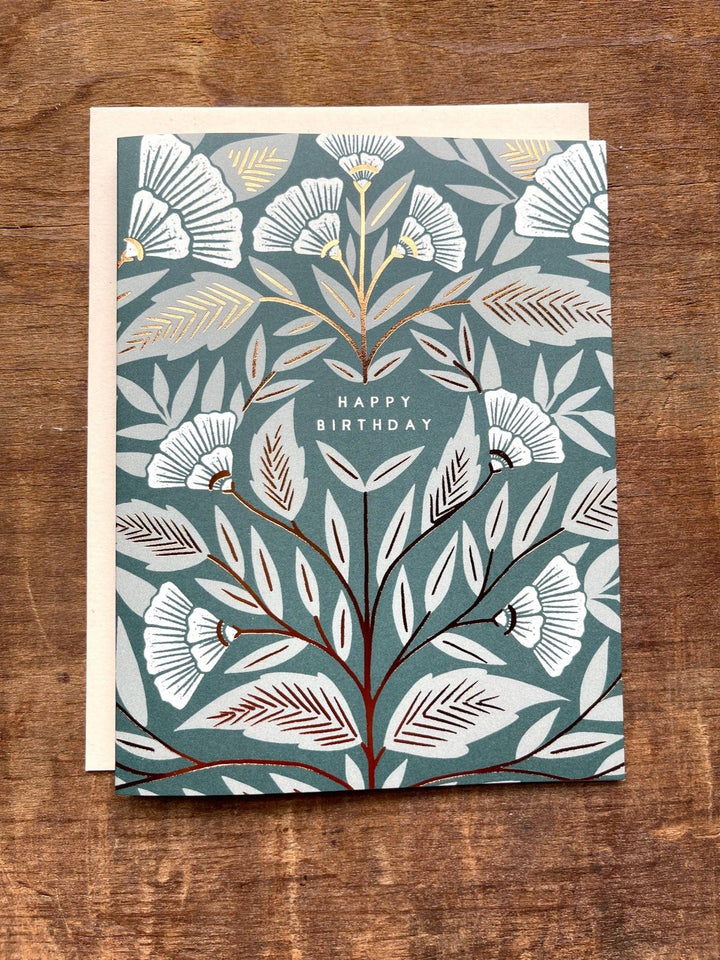 Birthday Card "White Flowers on Teal"