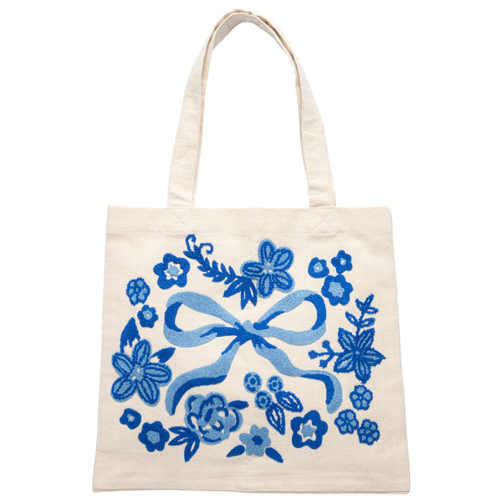 Canvas Tote Bag: Embroidered Bow