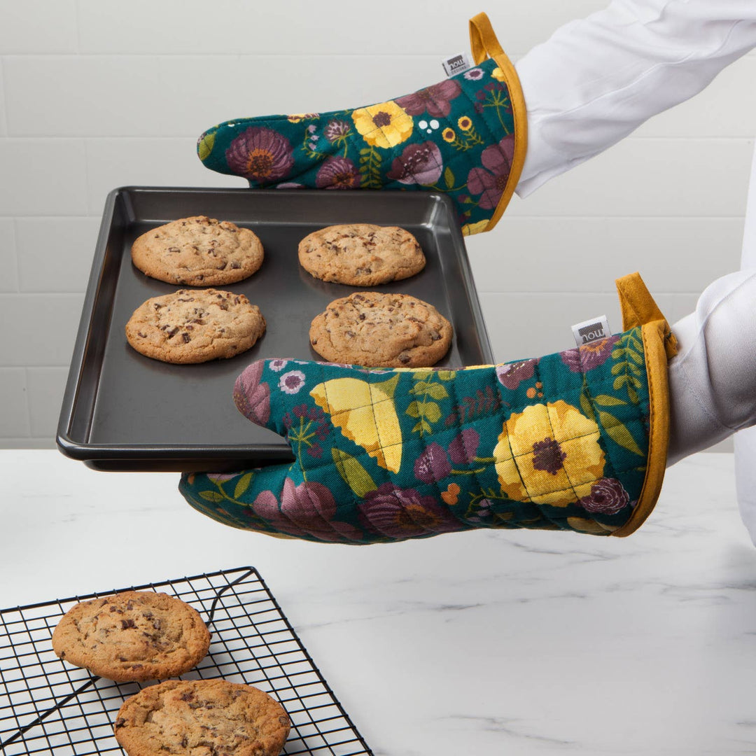 Oven Mitt | Flowers on Teal