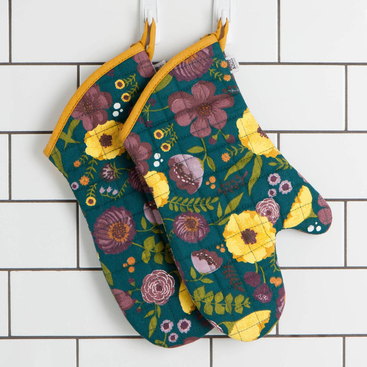 Oven Mitt | Flowers on Teal