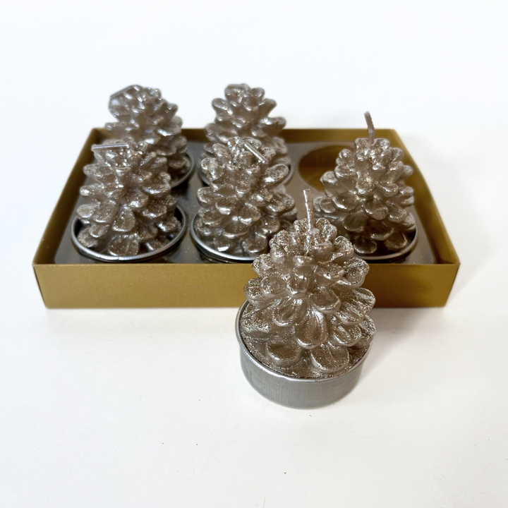 Christmas Votive Set | Silver Pinecones