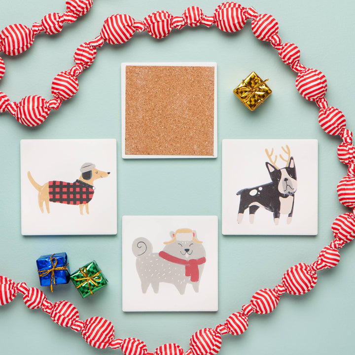 Coaster Set | Christmas Dogs