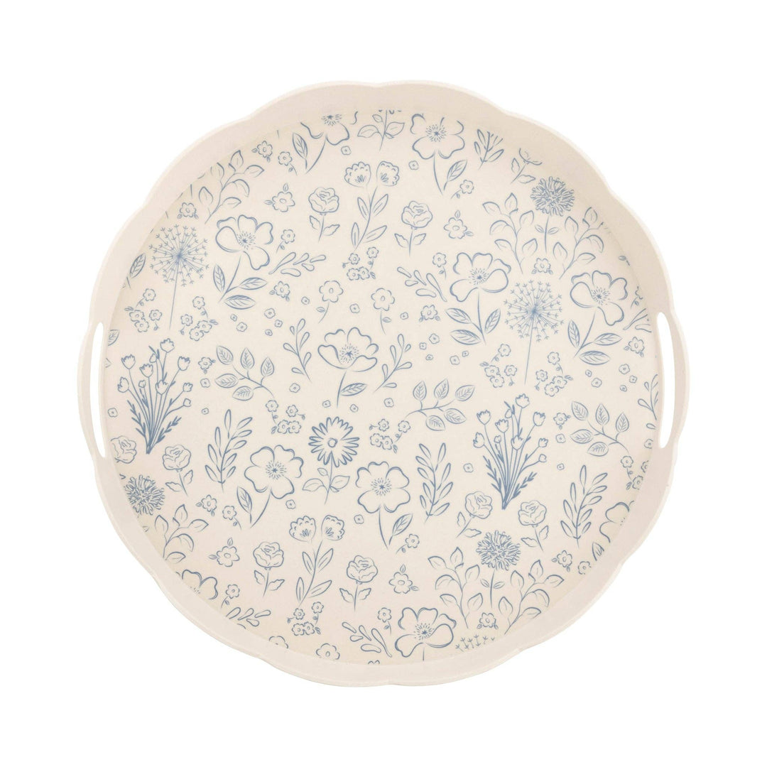 Bamboo Round Scalloped Floral Tray