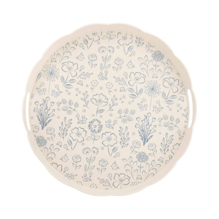 Bamboo Round Scalloped Floral Tray
