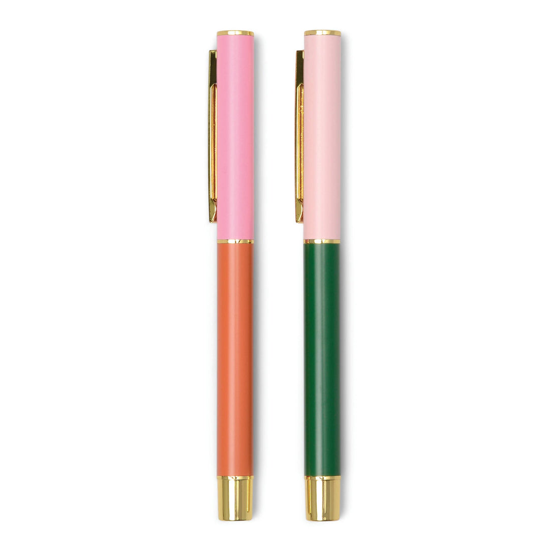 Color Block Pens | Set of 2 | Red Orange + Emerald