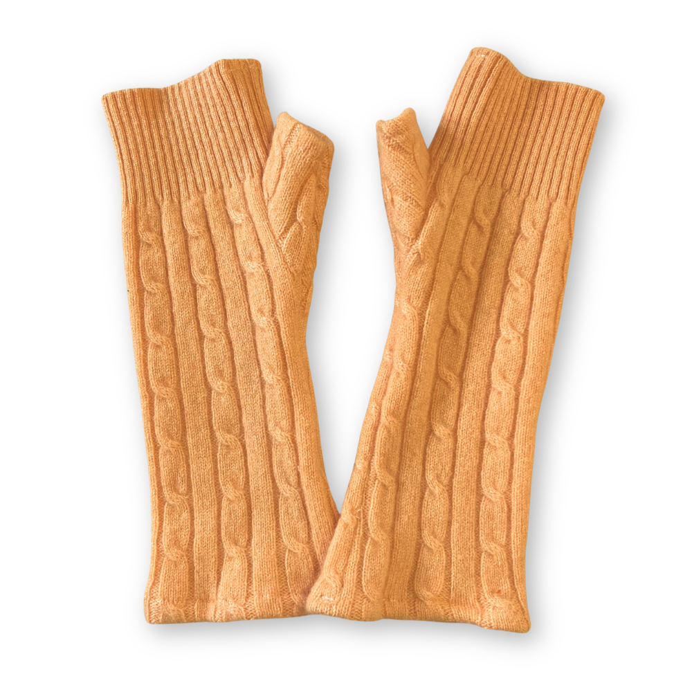 Fingerless Cashmere Gloves "Cable Knit Solids"