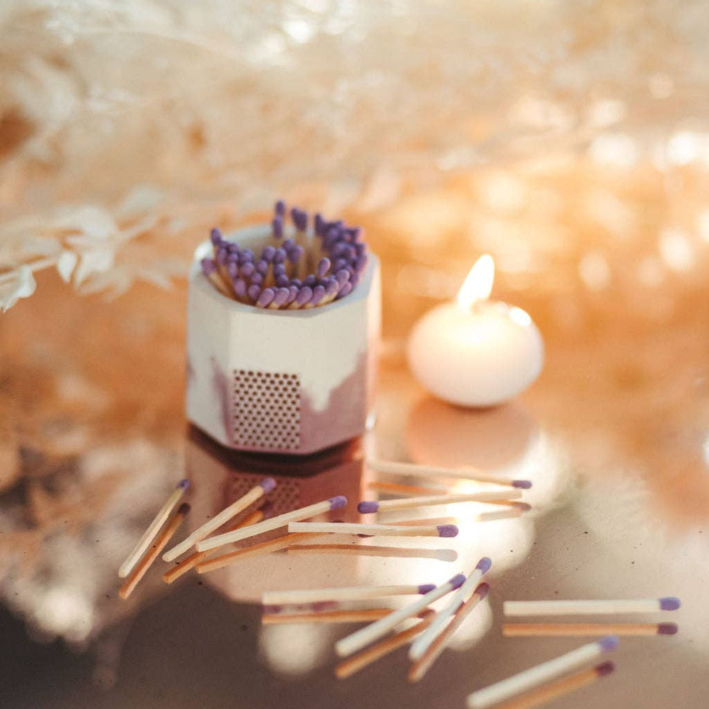 Acai & White Match Holder w/ Purple Matches