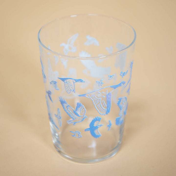 Glass Tumbler | Embossed Blue Birds