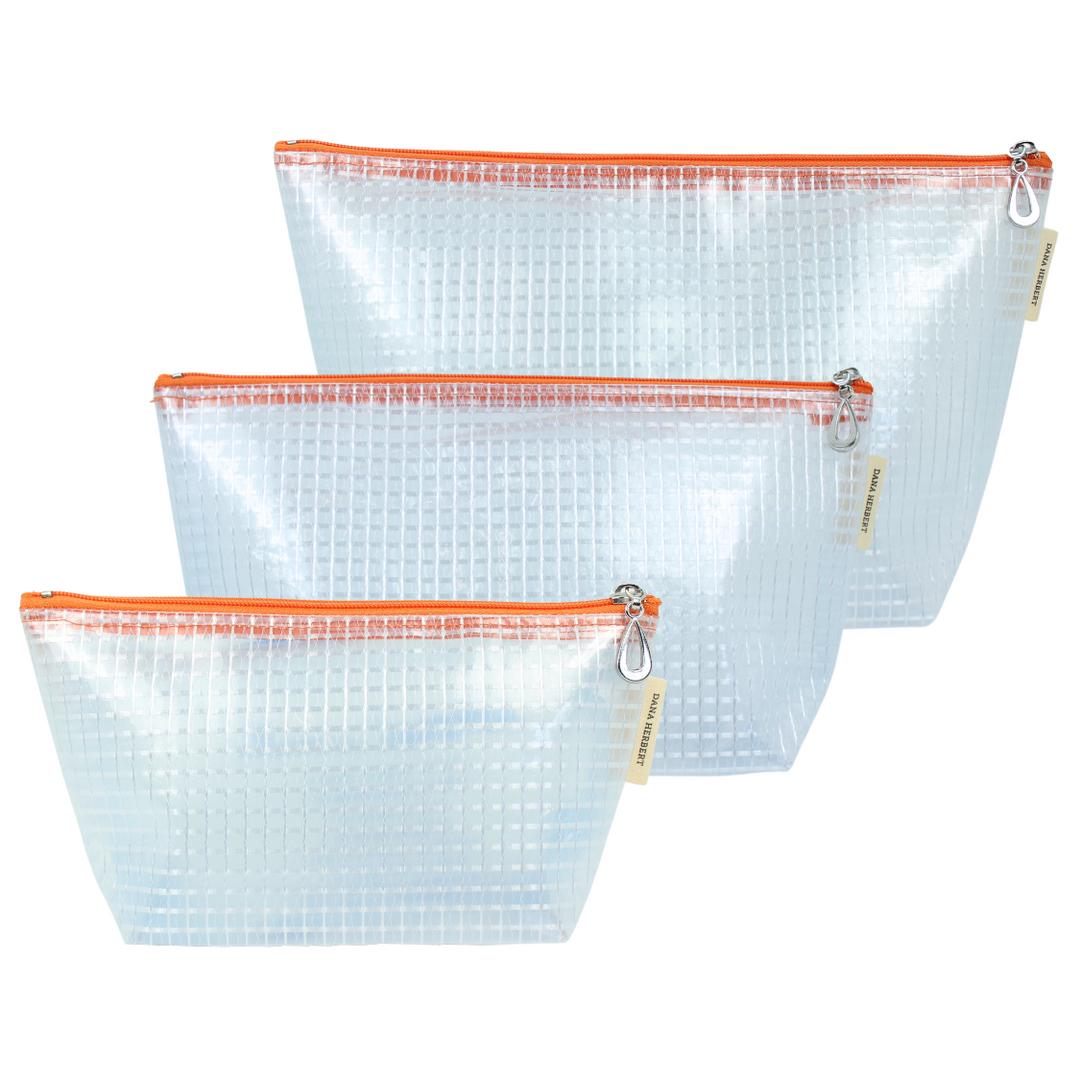 The Grid Vinyl Makeup Bag Set - S, M, + L