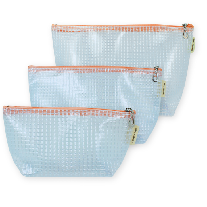 The Grid Vinyl Makeup Bag Set - S, M, + L