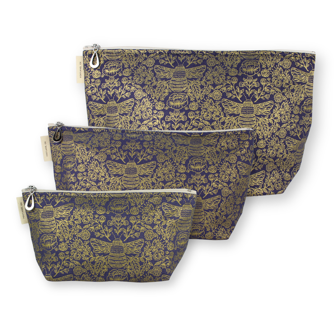 The Metallic Makeup Bag Set - S, M, + L
