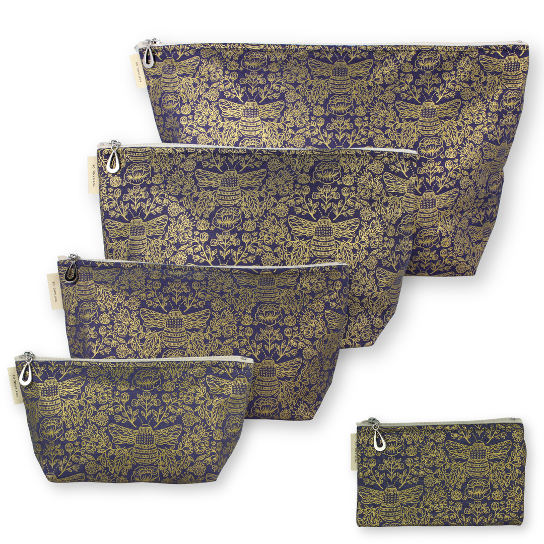 The Metallic Makeup Bag Set of 5 - S, M, L, XL + Coin