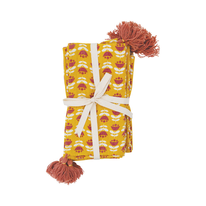 Cloth Napkins | Rust + Mustard Tasseled