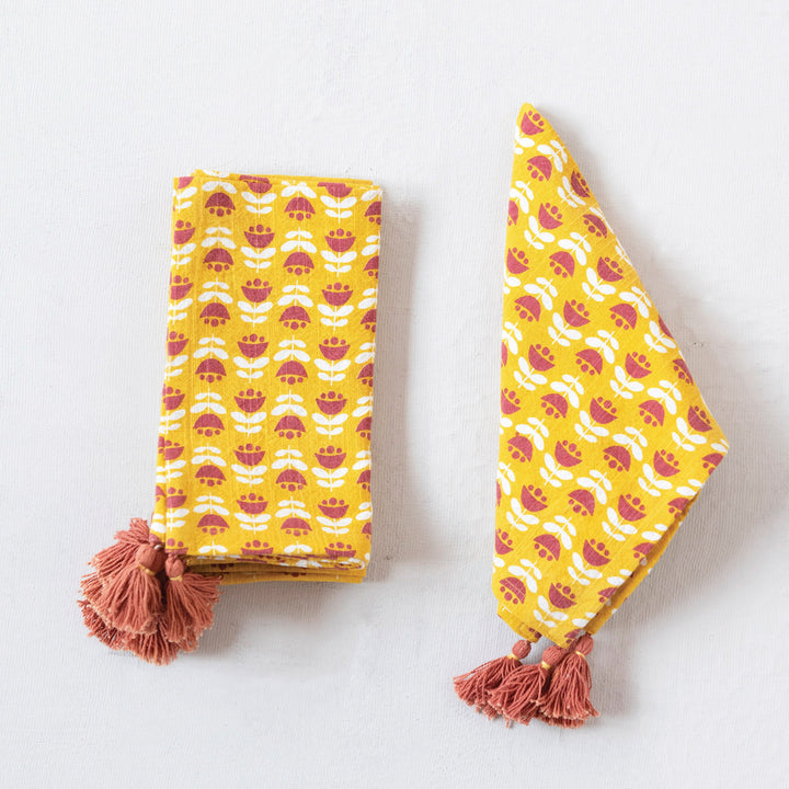 Cloth Napkins | Rust + Mustard Tasseled