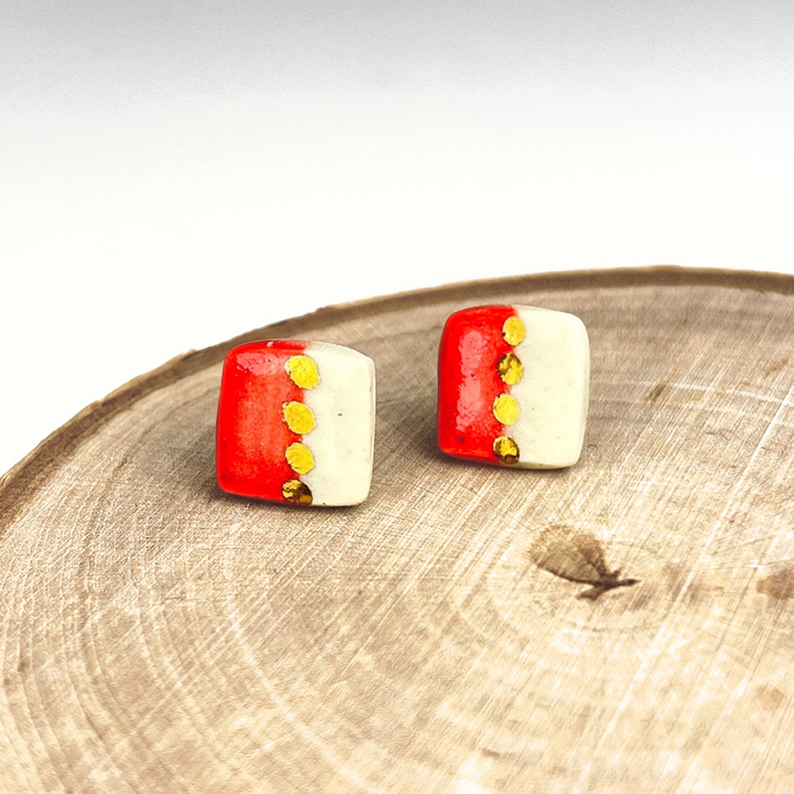 Gold Luster Stud Earrings | Square