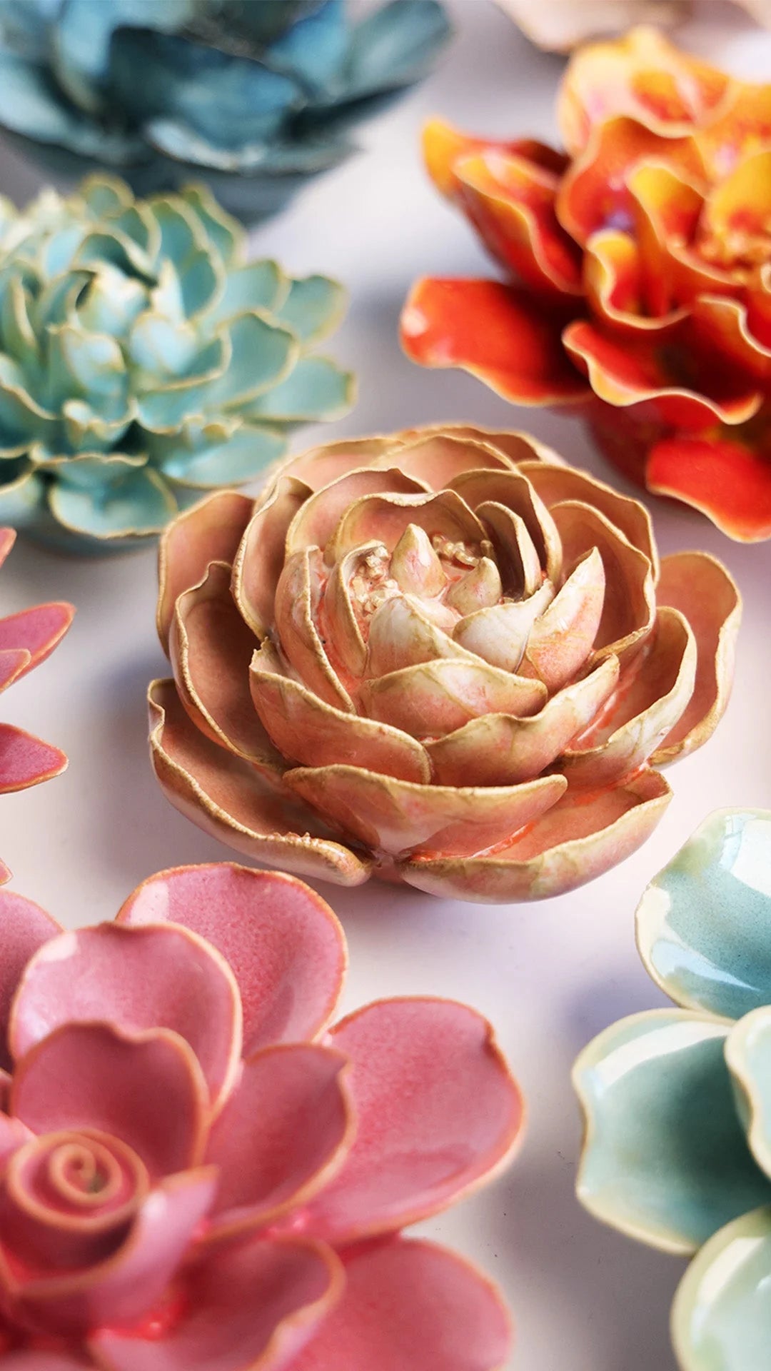 Ceramic Wall Flower | Peach Pink Peony
