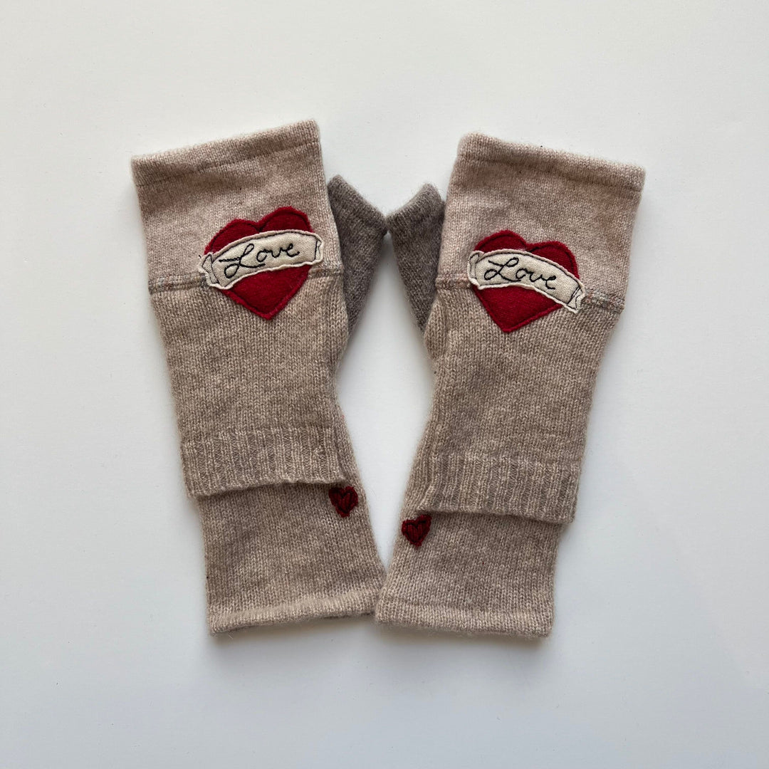 Fingerless Cashmere Gloves "Tattoo Heart"