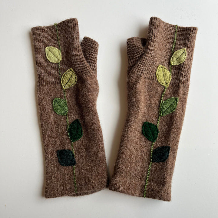 Fingerless Cashmere Gloves "Leaves"