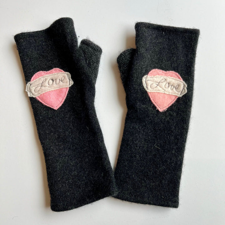 Fingerless Cashmere Gloves "Tattoo Heart"