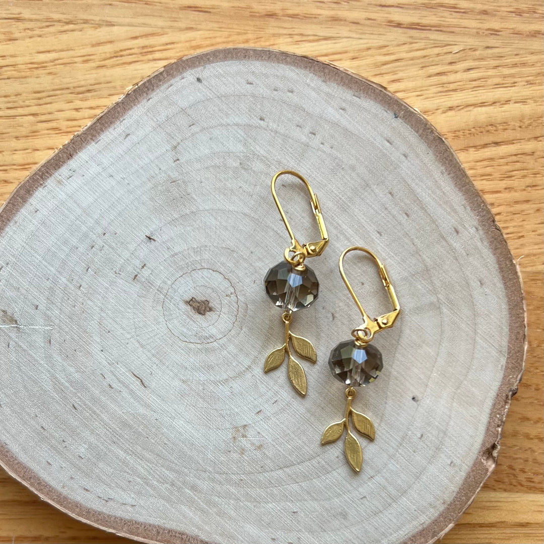 Gold Branch + Glass Crystal Earrings