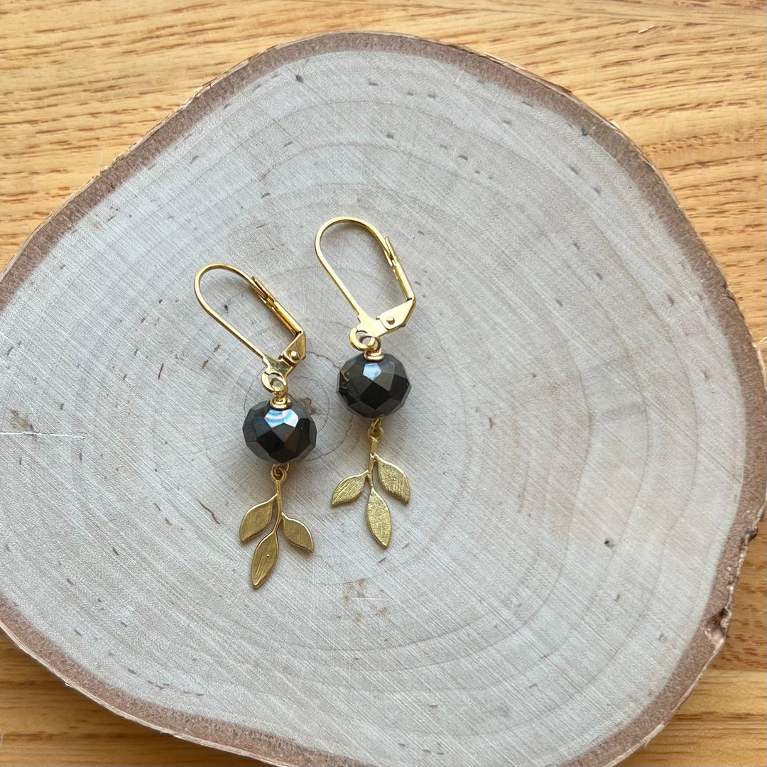 Gold Branch + Glass Crystal Earrings