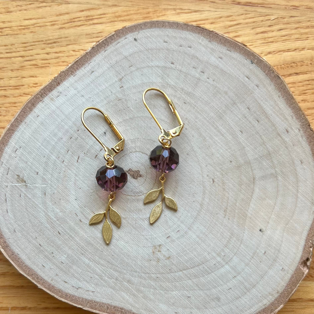 Gold Branch + Glass Crystal Earrings