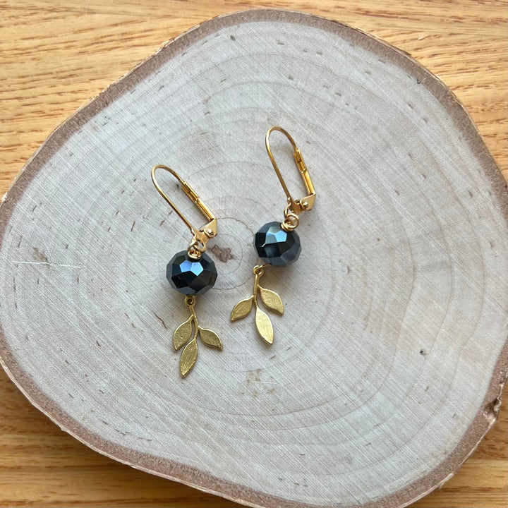 Gold Branch + Glass Crystal Earrings