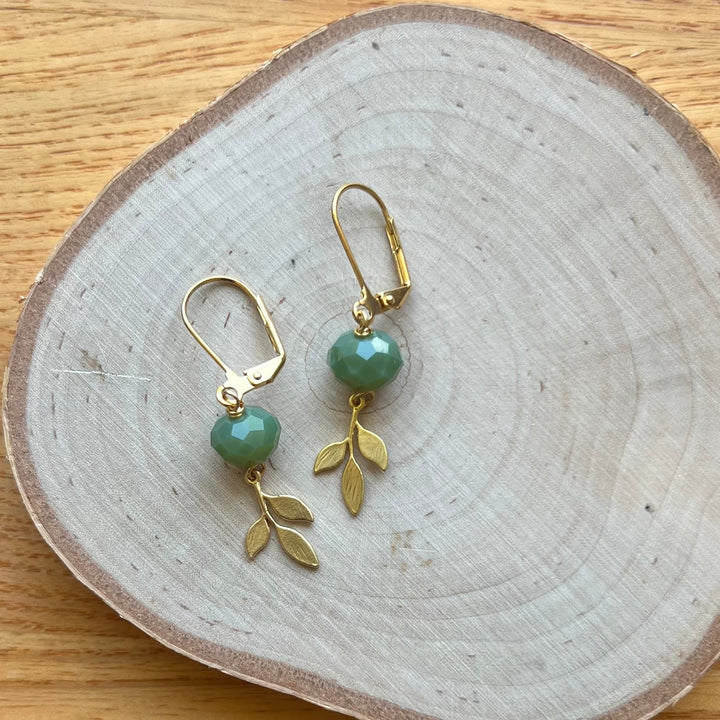 Gold Branch + Glass Crystal Earrings