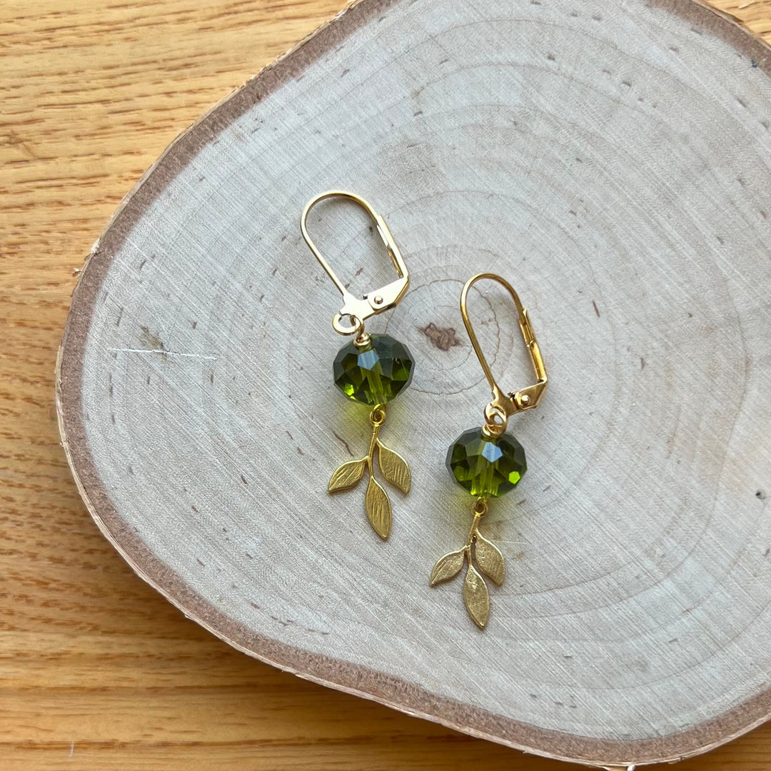 Gold Branch + Glass Crystal Earrings