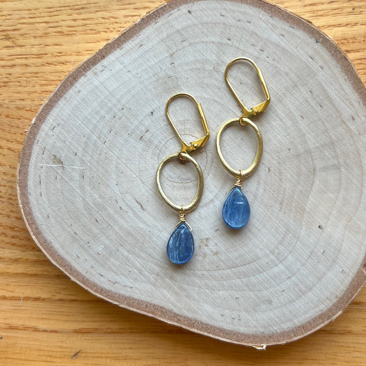 Gold Oval + Stone Earrings