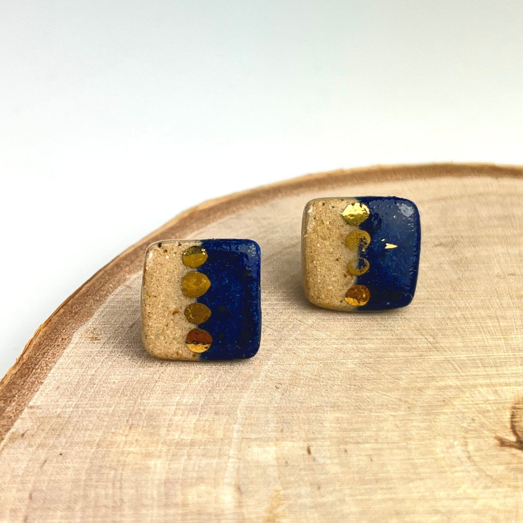 Gold Luster Stud Earrings | Square