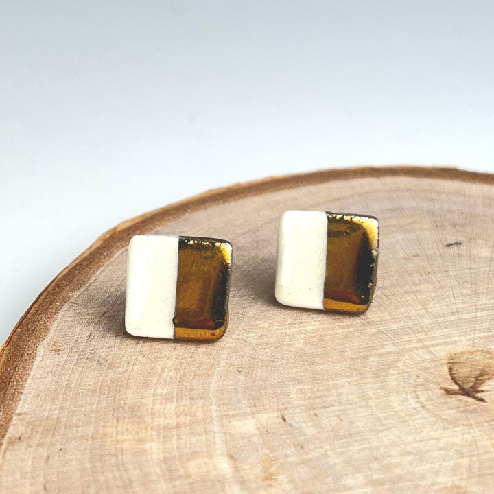 Gold Luster Stud Earrings | Square