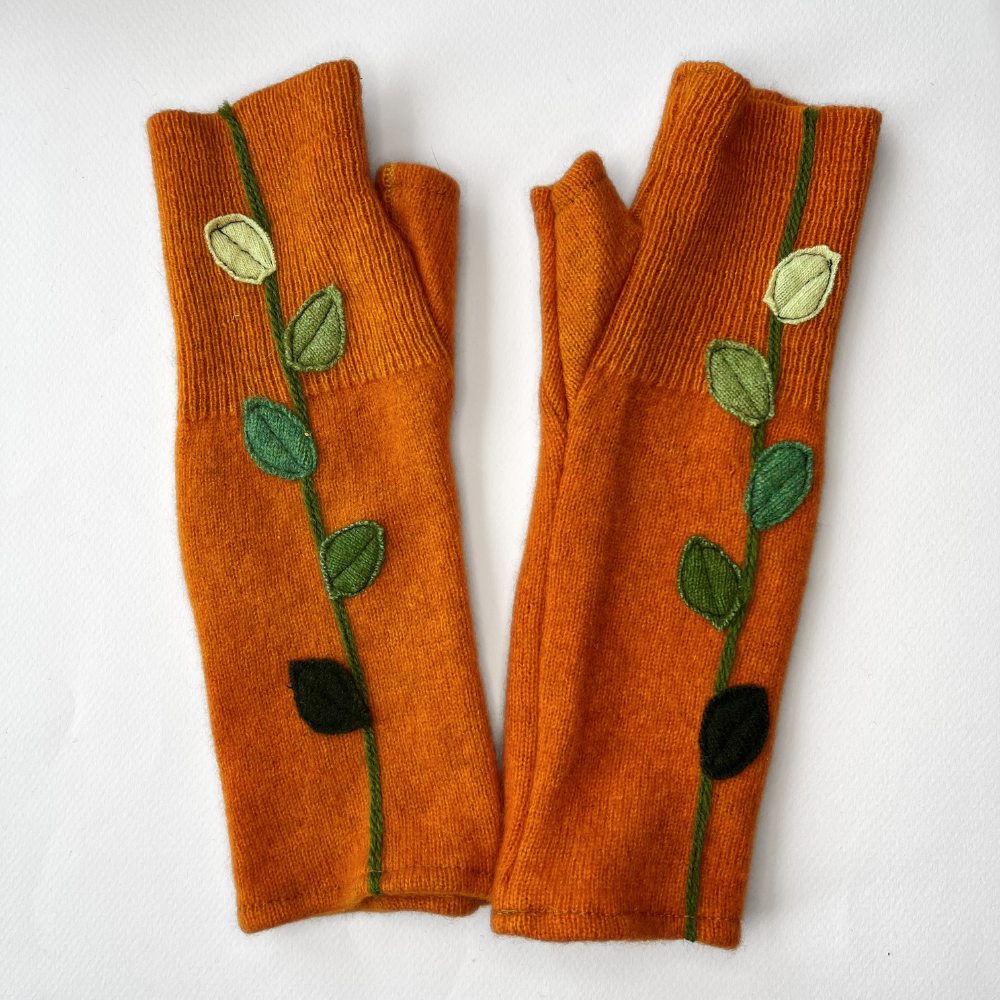Fingerless Cashmere Gloves "Leaves"
