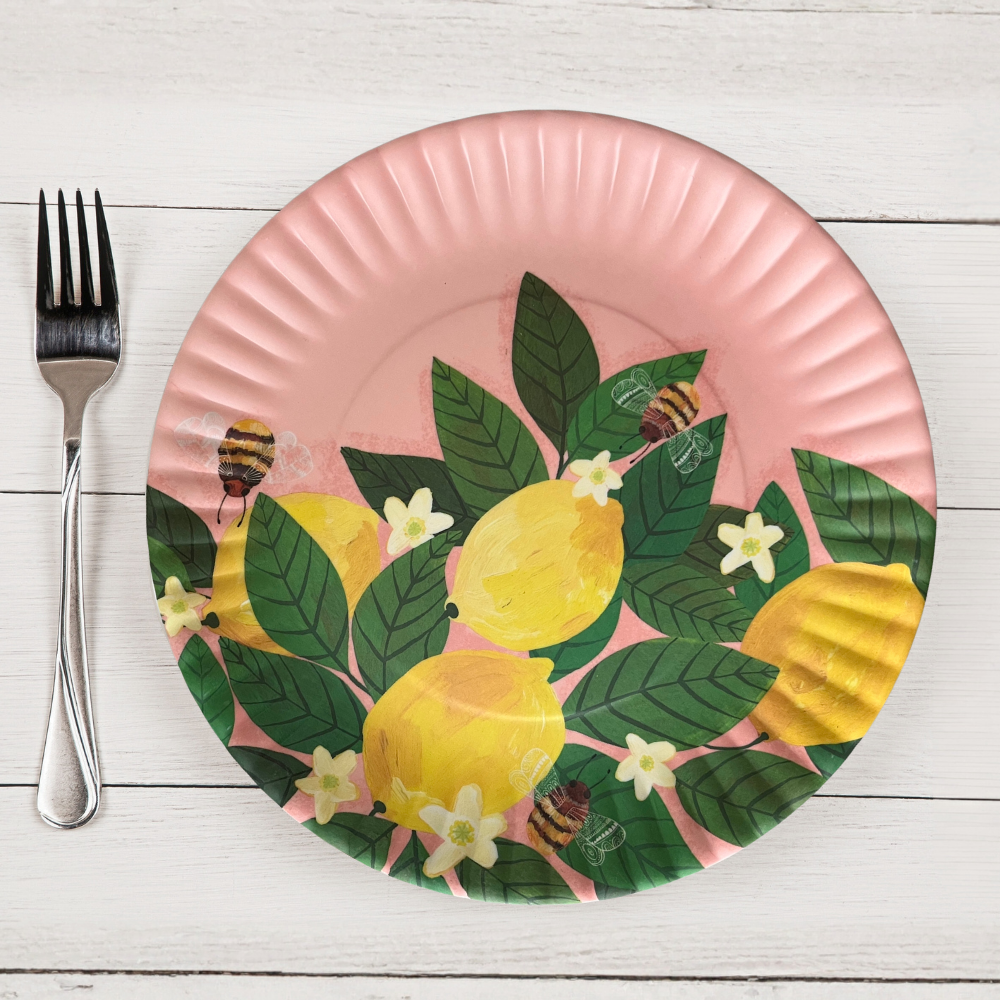 Melamine "Paper" Plates | Citrus Floral + Bees
