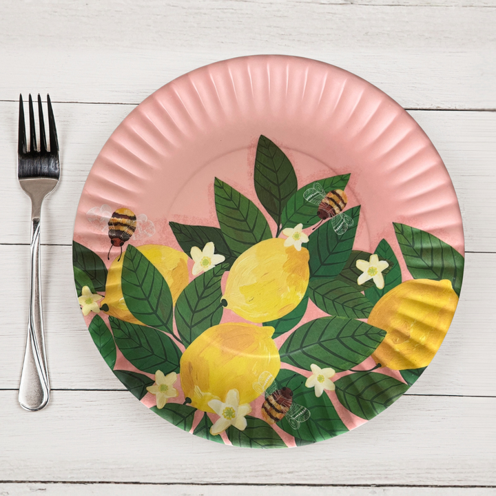 Melamine "Paper" Plates | Citrus Floral + Bees