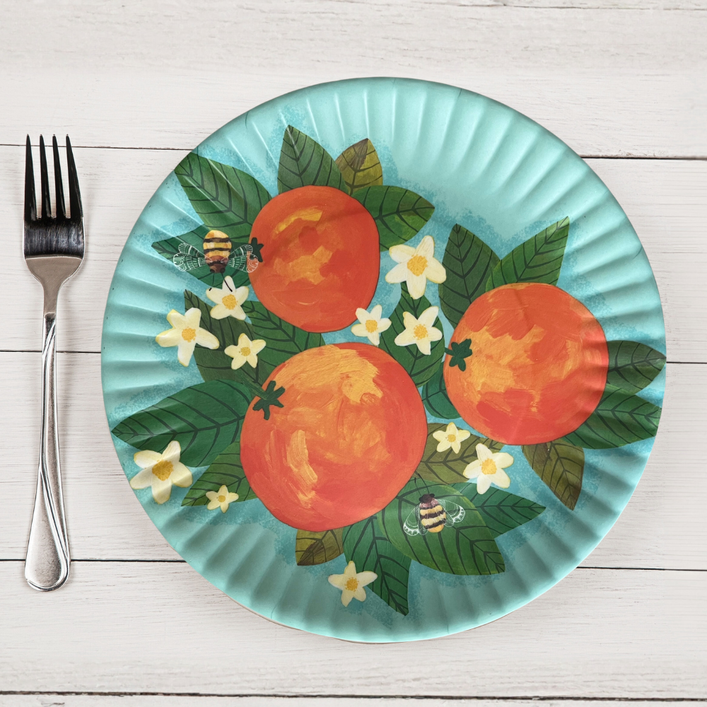 Melamine "Paper" Plates | Citrus Floral + Bees
