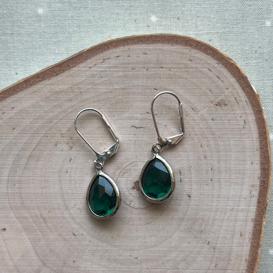 Cara Silver Bezel Glass Earrings