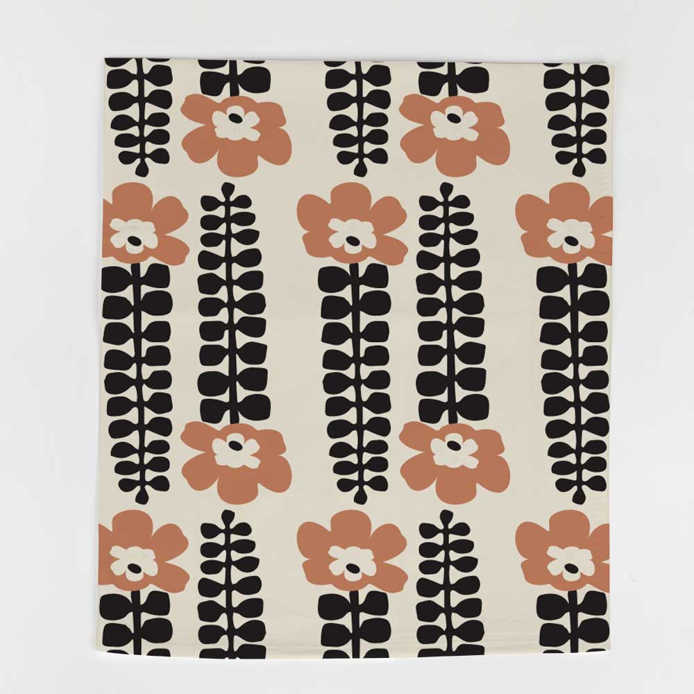 Cotton Tea Towel | Mod Black & Brown Flower Chains