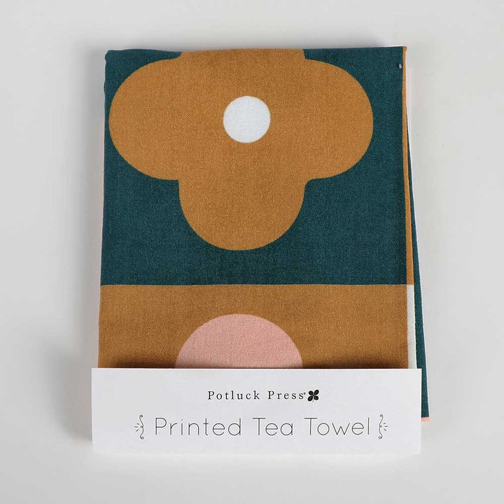Cotton Tea Towel | Navy Pink & Camel Flowers