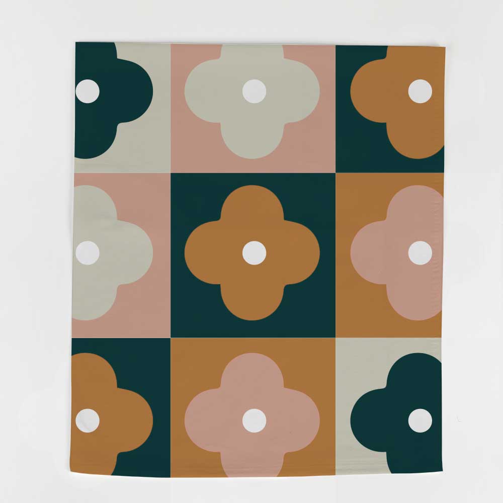 Cotton Tea Towel | Navy Pink & Camel Flowers