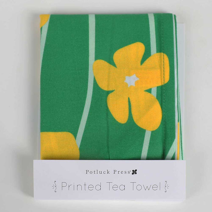 Cotton Tea Towel | Yellow Flowers on Green