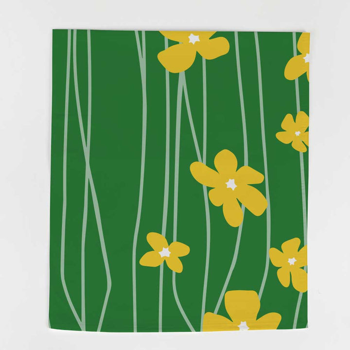 Cotton Tea Towel | Yellow Flowers on Green