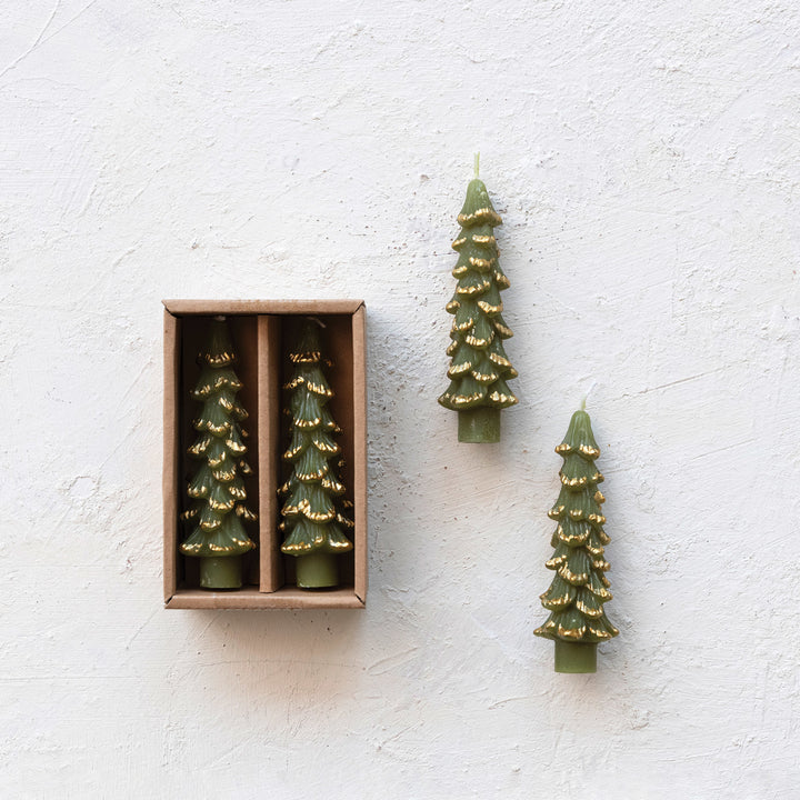 Taper Candles | Christmas Trees Green Short