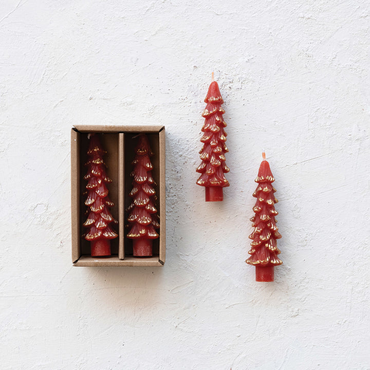 Taper Candles | Christmas Trees Red Short