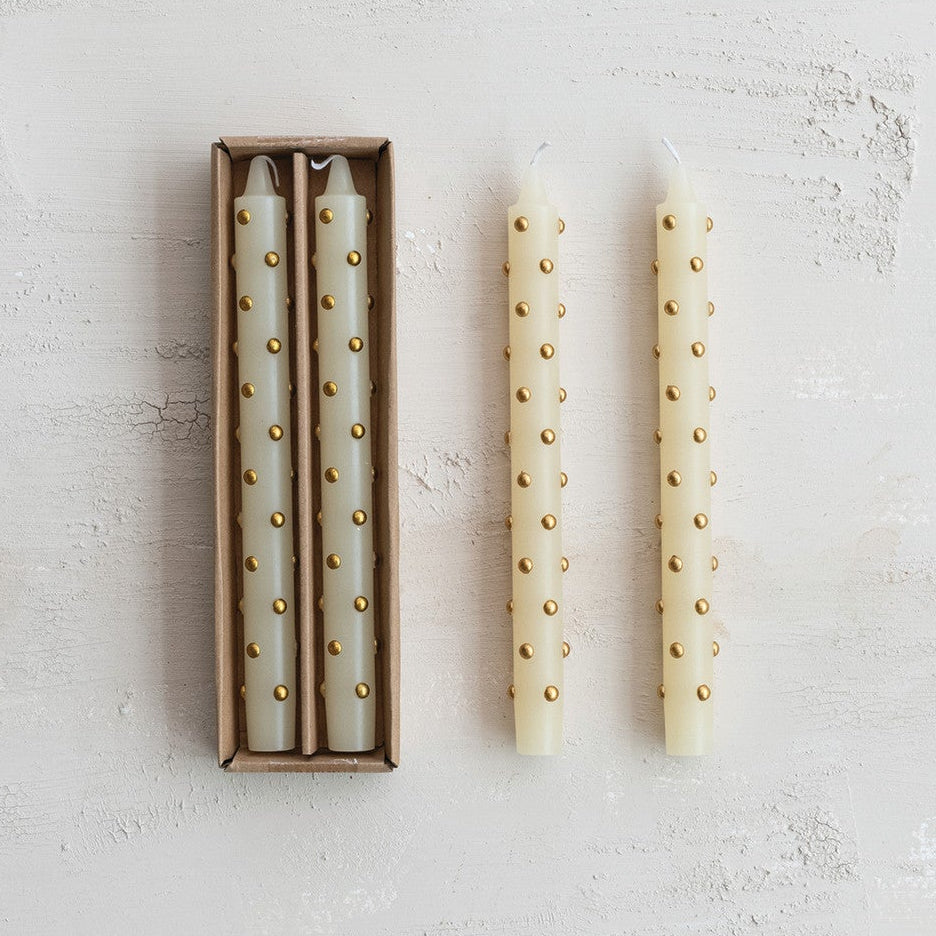 Taper Candles | Ivory + Gold Dot