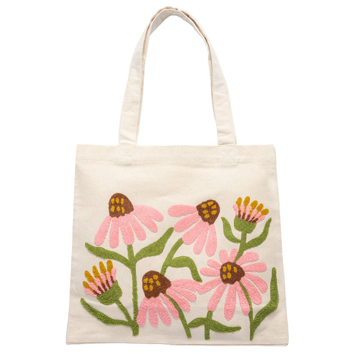 Canvas Tote Bag: Embroidered Coneflowers